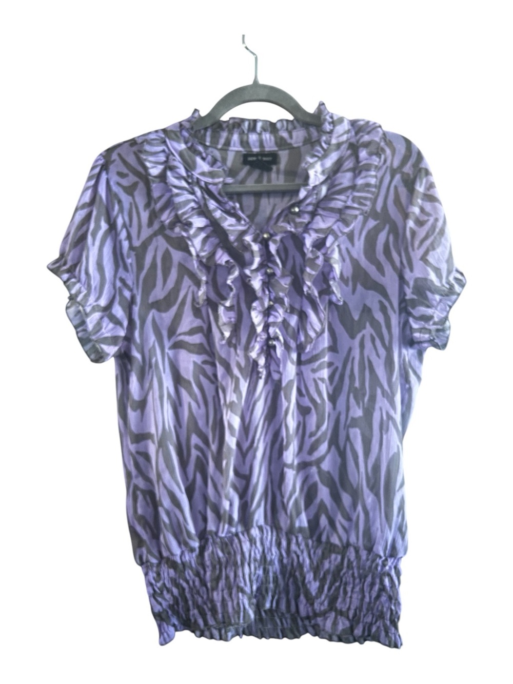 Sam & Max Purple Zebra-Print Ruffle Short Sleeve Blouse